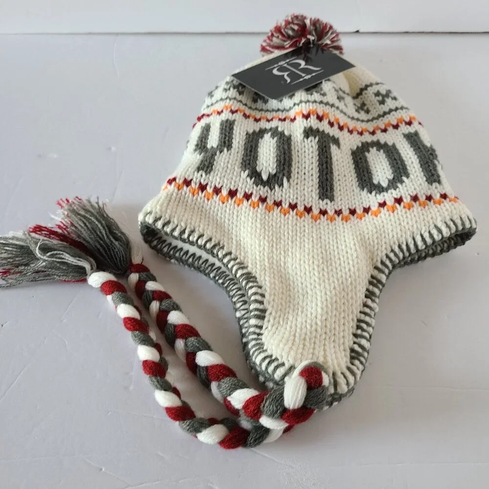 ROBIN RUTH KNITTED PERUVIAN HAT/BRAIDED TASSEL BEANIE-WINTER SKI STYLE- ONE SIZE
